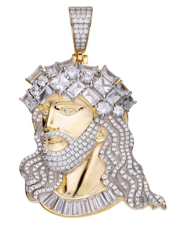 Moissanite Other - Iced Out Moissanite Jesus Peice Baguette Stones Pendant - 14k Gold Vermil/ 925 S